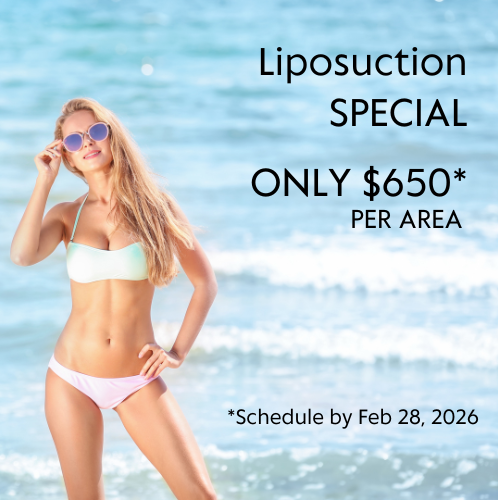 Woman in white bikini happy with her body after liposuction